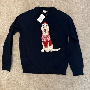 Crewcuts Navy Intarsia Sweater with Dog Red and White Accents